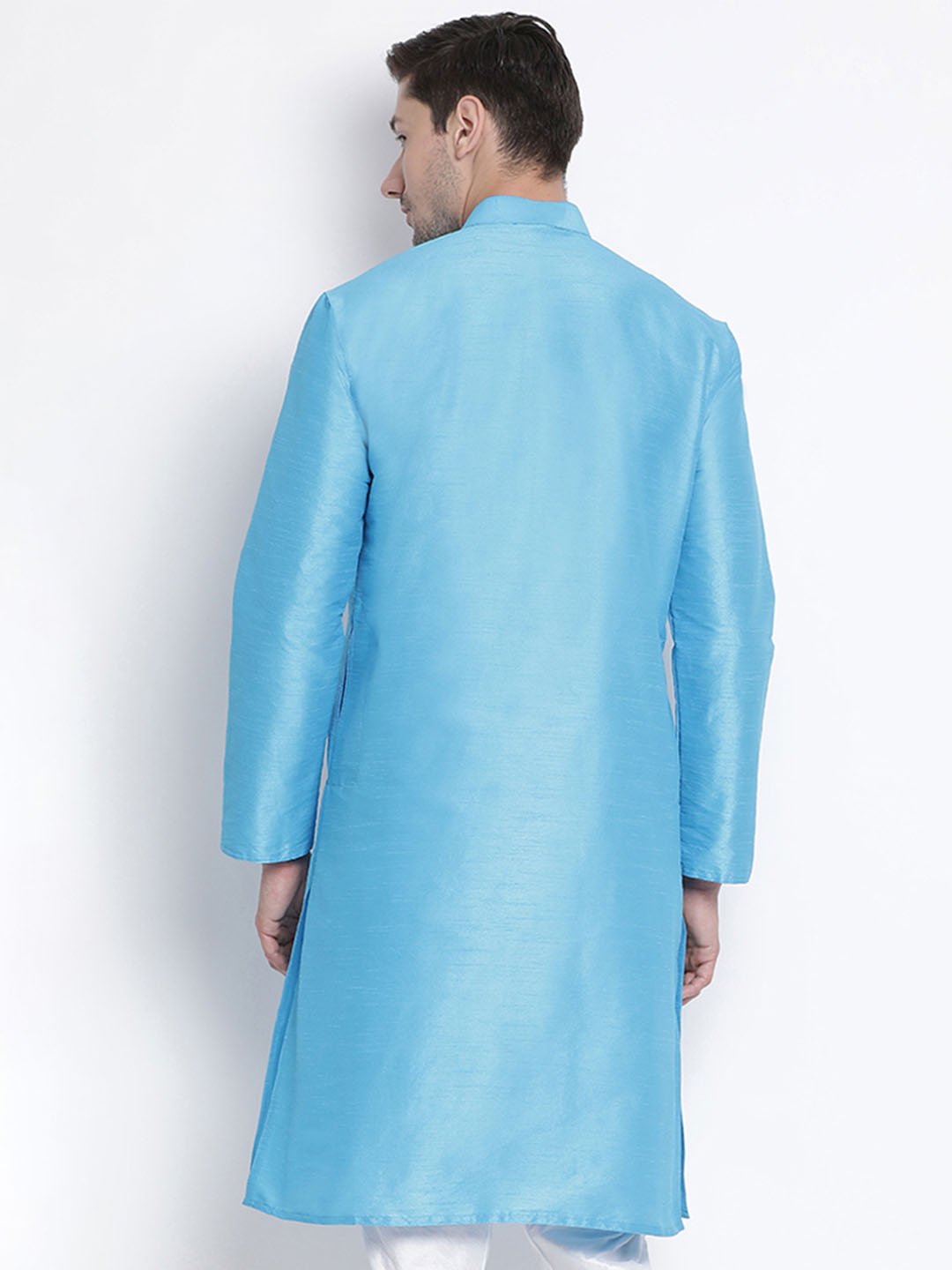Men's Light Blue Cotton Silk Blend Kurta - Vastramay