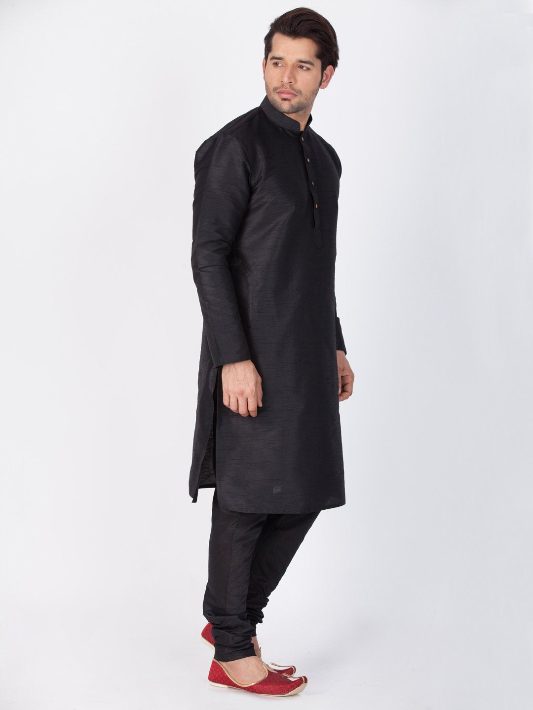 Men's Black Cotton Silk Blend Kurta and Pyjama Set - Vastramay