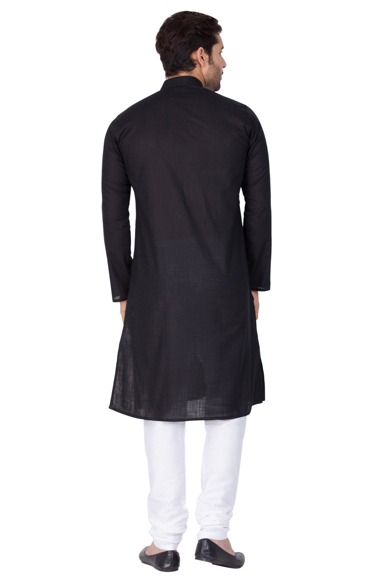 Men's Black Cotton Linen Blend Kurta and Pyjama Set - Vastramay