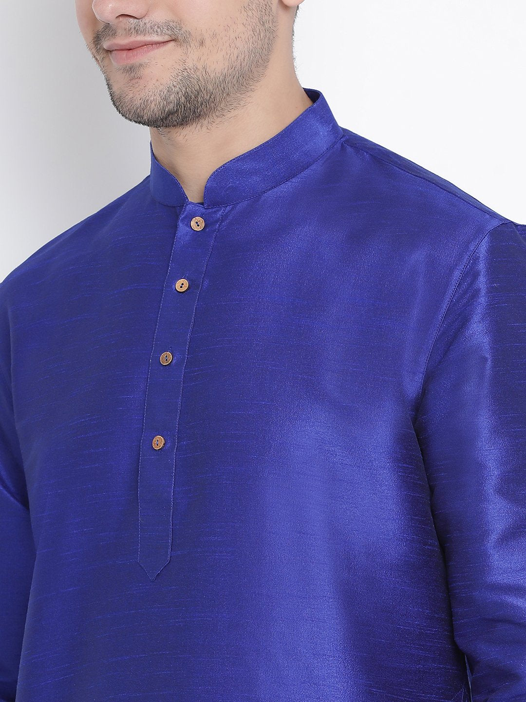 Men's Blue Cotton Silk Blend Kurta - Vastramay