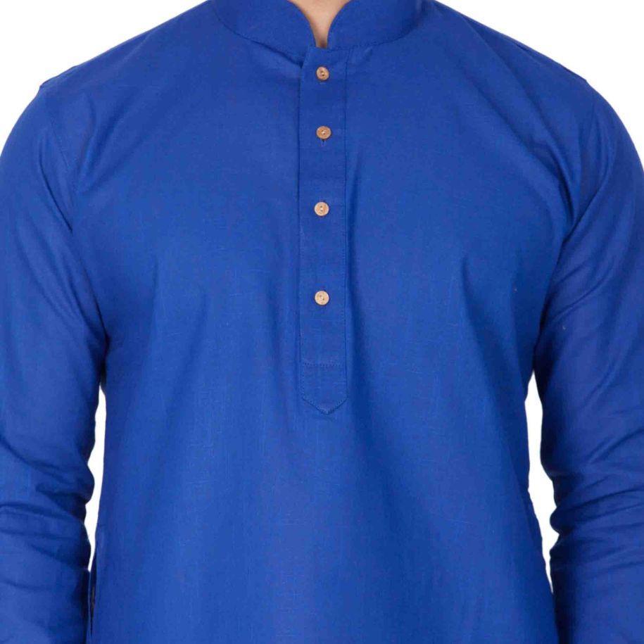 Men's Blue Cotton Linen Blend Kurta - Vastramay