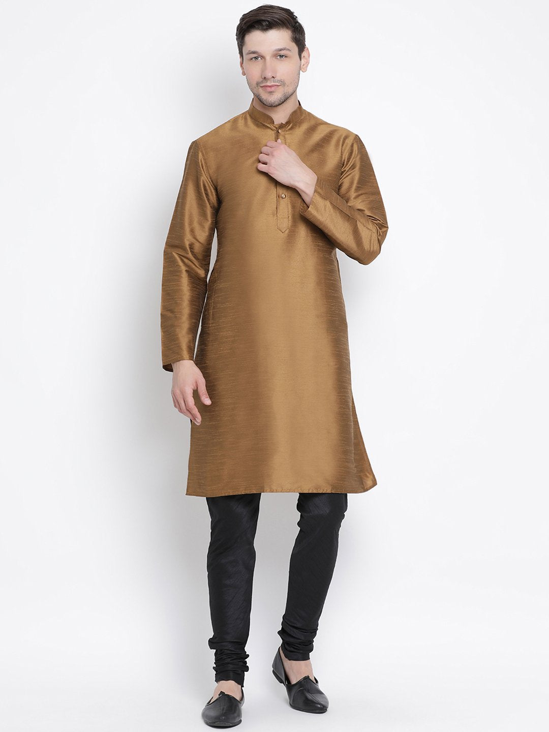 VASTRAMAY Men's Brown Silk Blend Printed Shirt 42 (X-Large)
