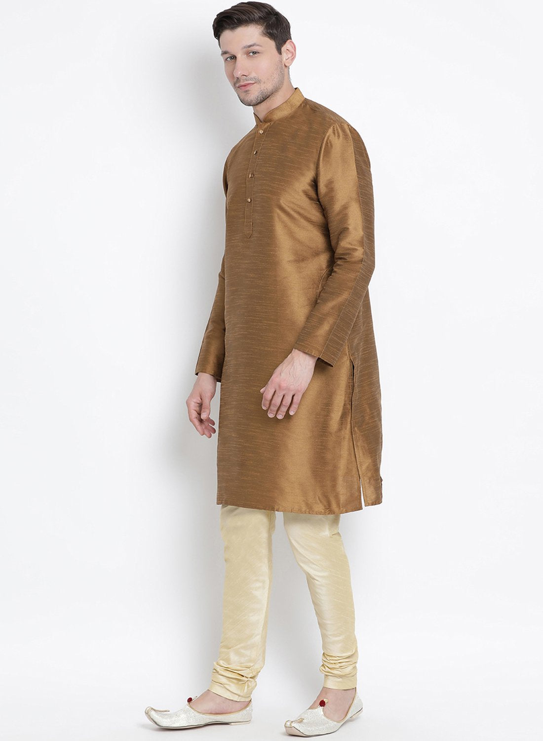 Men's Brown Silk Blend Kurta and Pyjama Set - Vastramay