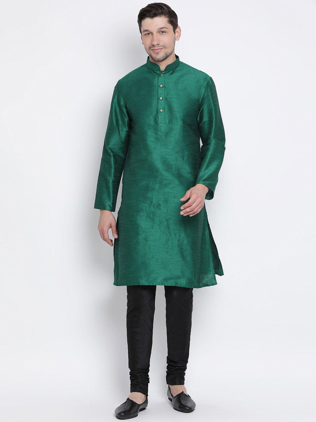 Men's Green Silk Blend Kurta and Pyjama Set - Vastramay