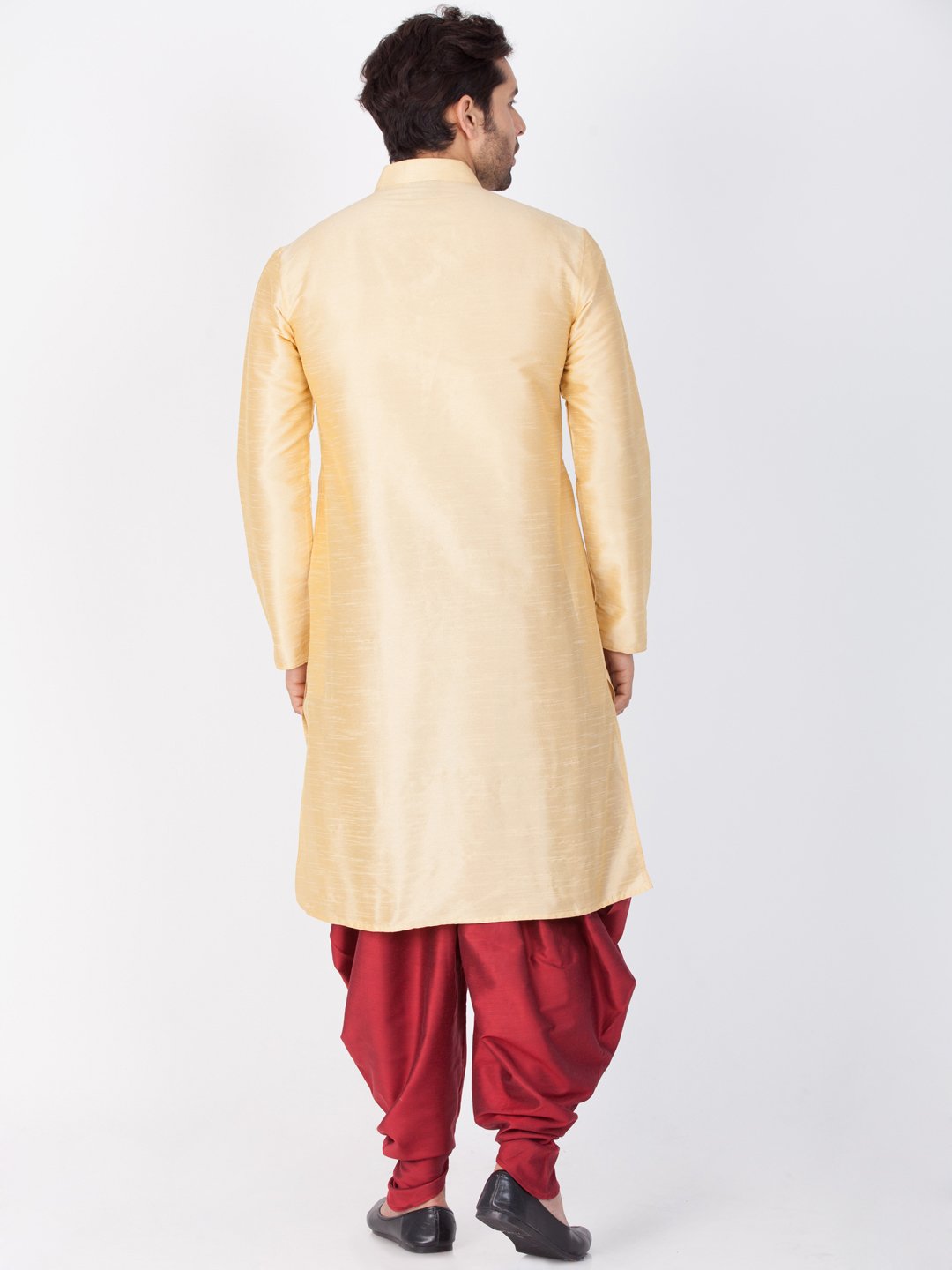 Men's Gold Cotton Silk Blend Kurta and Dhoti Pant Set
