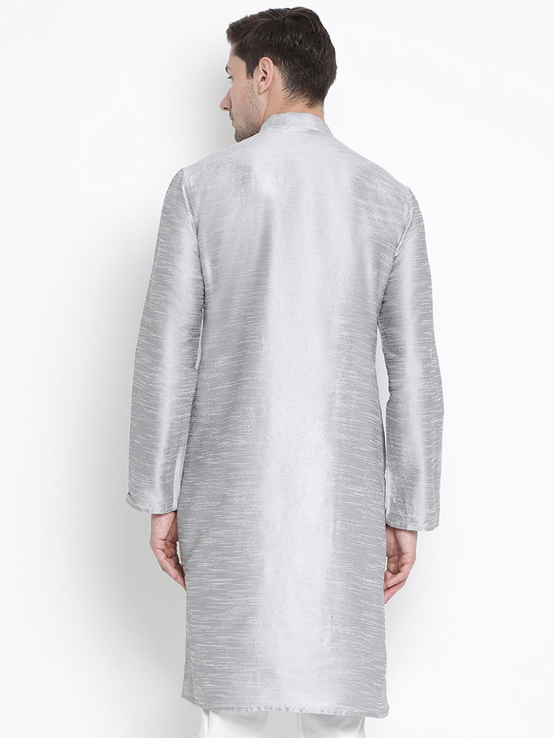 Men's Grey Cotton Silk Blend Kurta - Vastramay