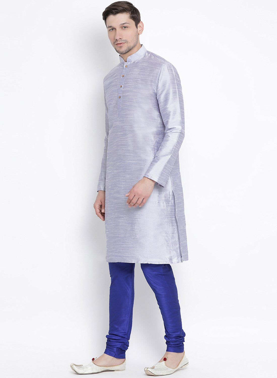 Men's Light Blue Cotton Silk Blend Kurta and Pyjama Set - Vastramay