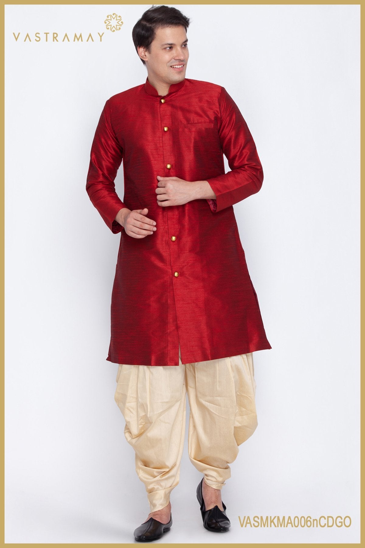 Men's Maroon Cotton Silk Blend Sherwani Set
