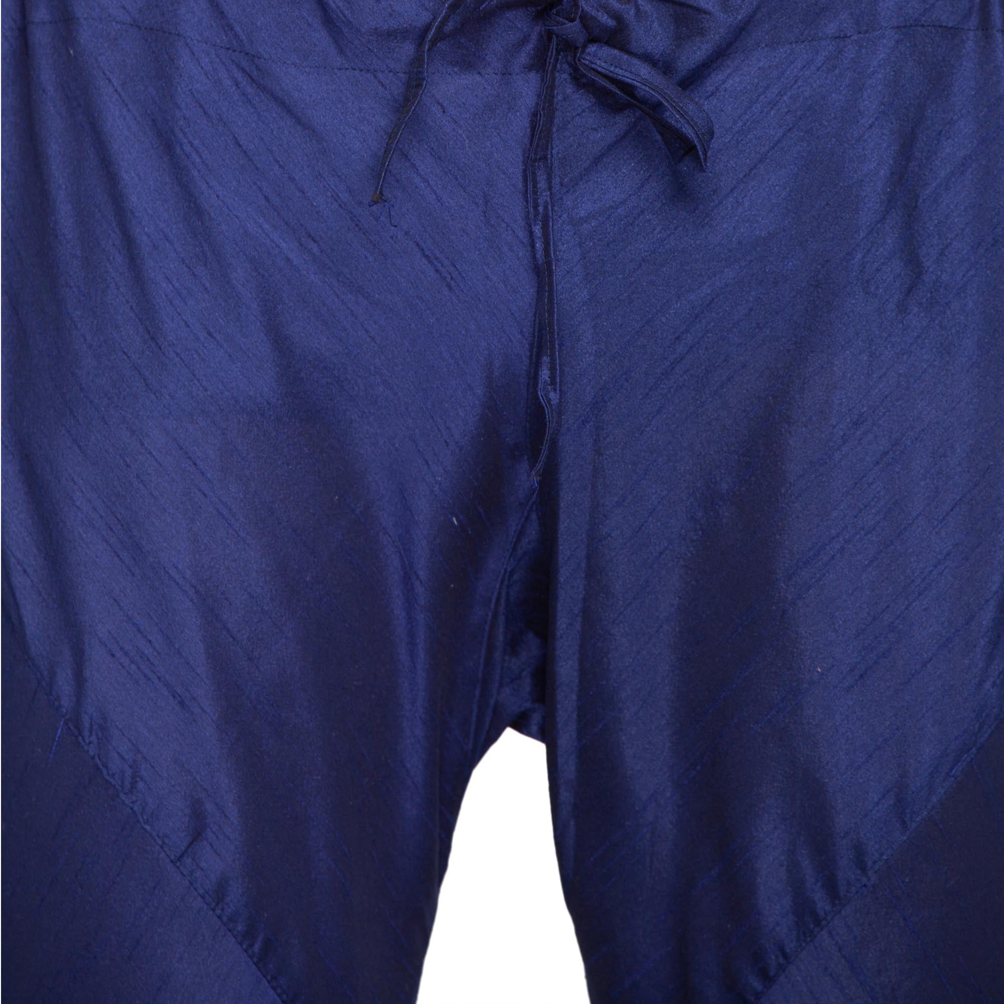 Men's Dark Blue Cotton Silk Blend Kurta and Pyjama Set