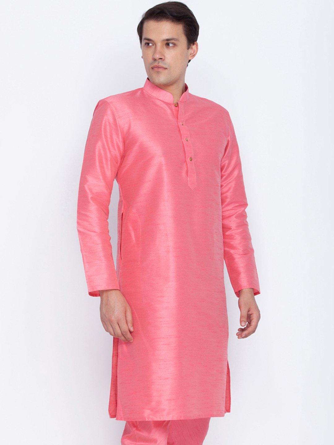 Men's Pink Cotton Silk Blend Kurta - Vastramay