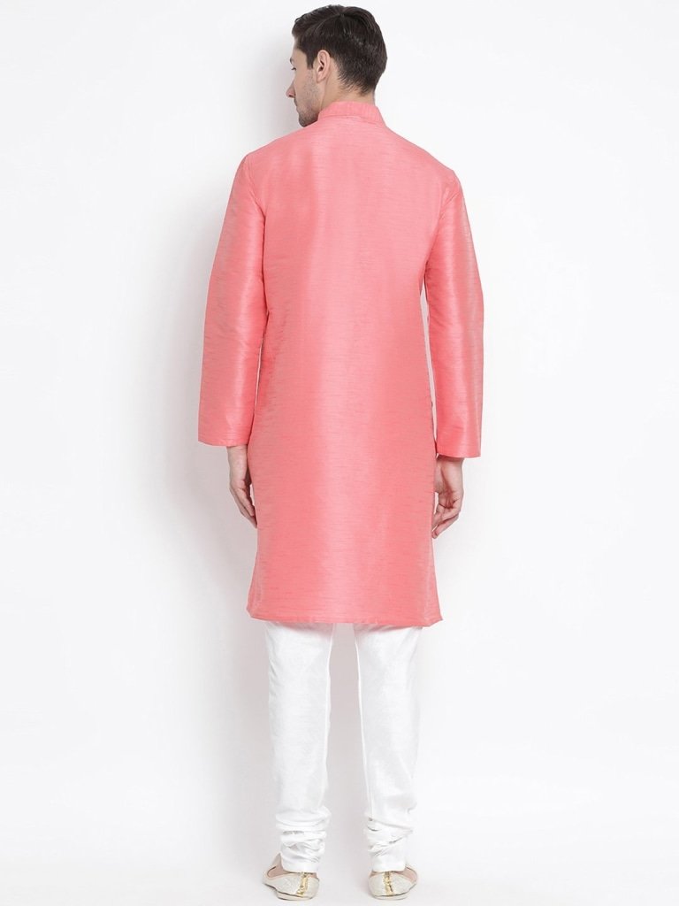 Men's Pink Silk Blend Kurta and Pyjama Set - Vastramay