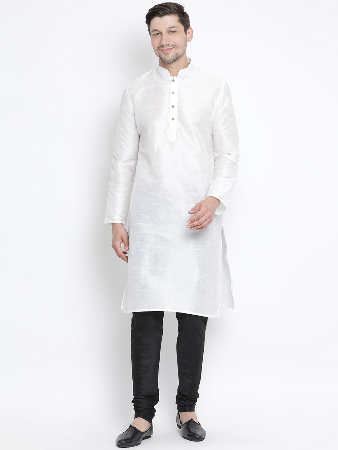 Men's White Cotton Silk Blend Kurta - Vastramay