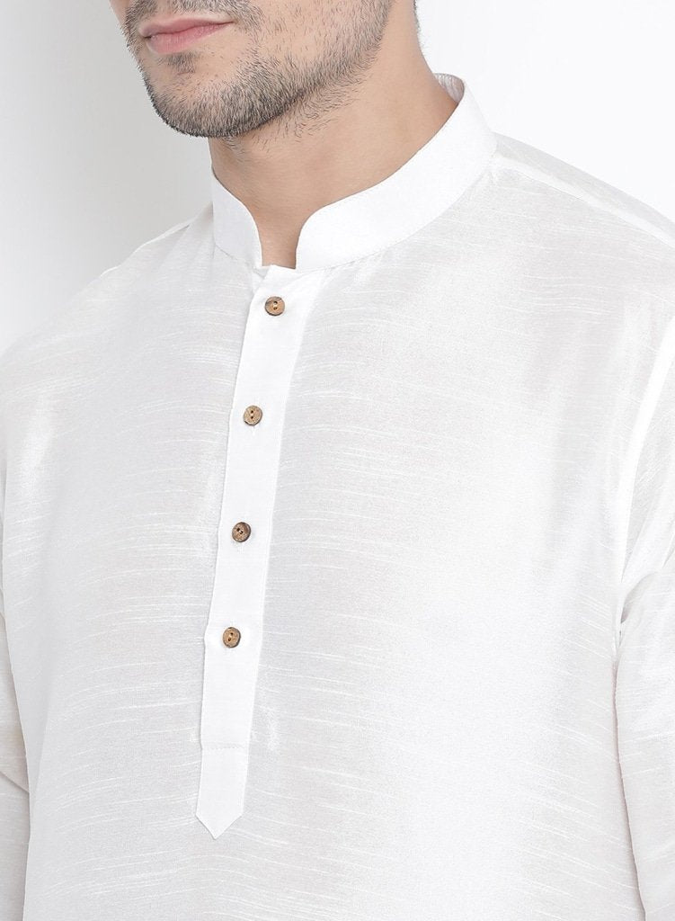 Men's White Silk Blend Kurta and Pyjama Set - Vastramay
