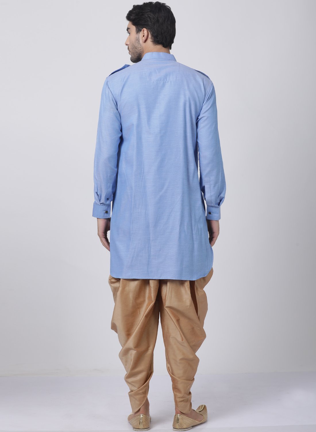 Men's Blue Cotton Blend Kurta and Dhoti Pant Set