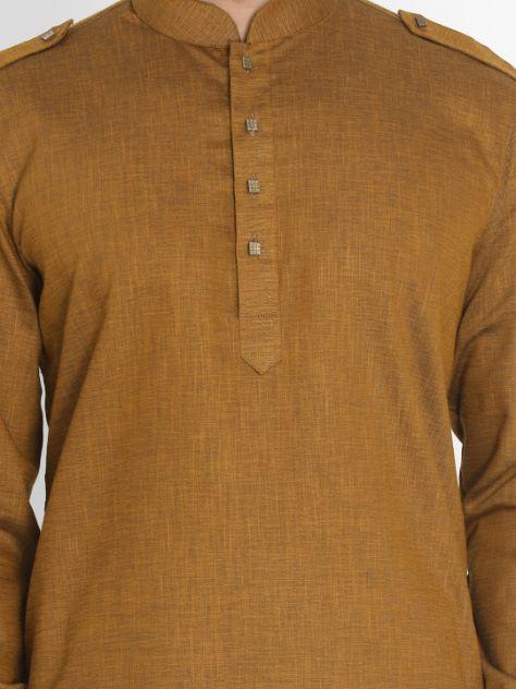Men's Brown Cotton Blend Kurta and Patiala Set