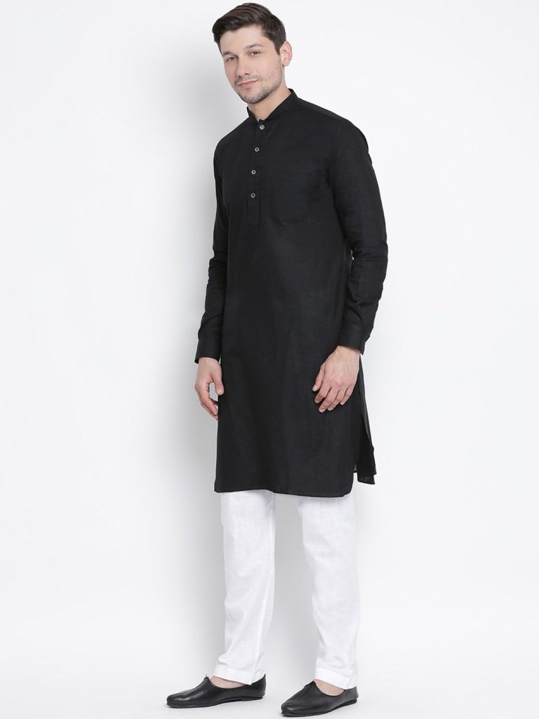 Men's Black Cotton Blend Pathani Suit Set