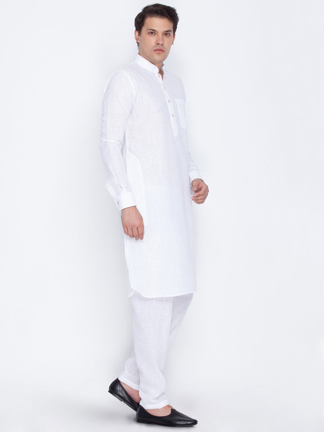 Men's White Cotton Blend Pathani Suit Set