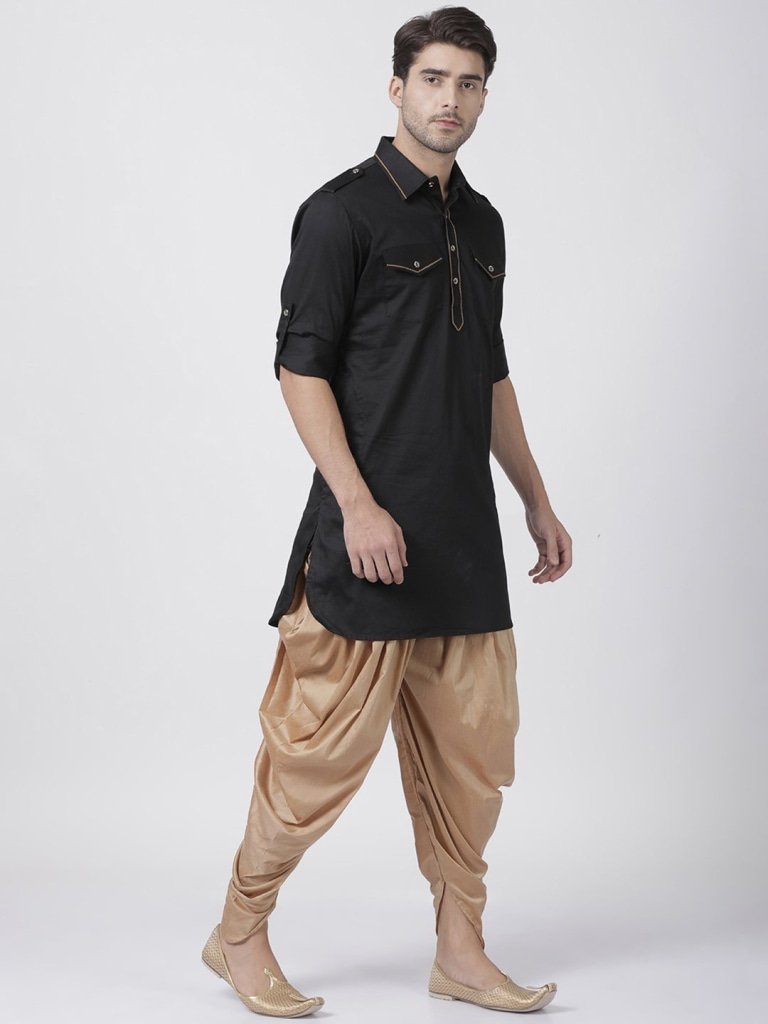 Men's Black Cotton Blend Pathani Suit Set
