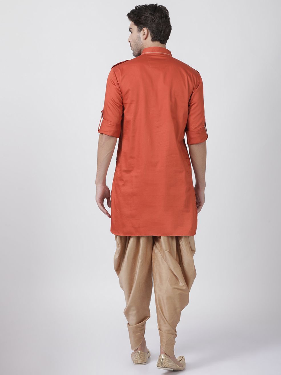 Men's Orange Cotton Blend Pathani Suit Set