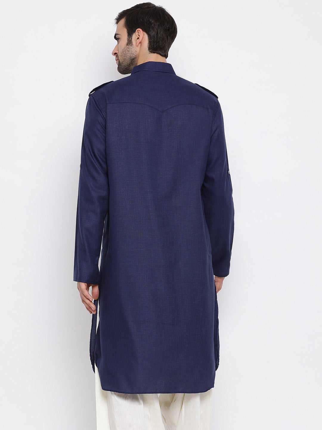 Men's Blue Cotton Blend Pathani Style Kurta - Vastramay