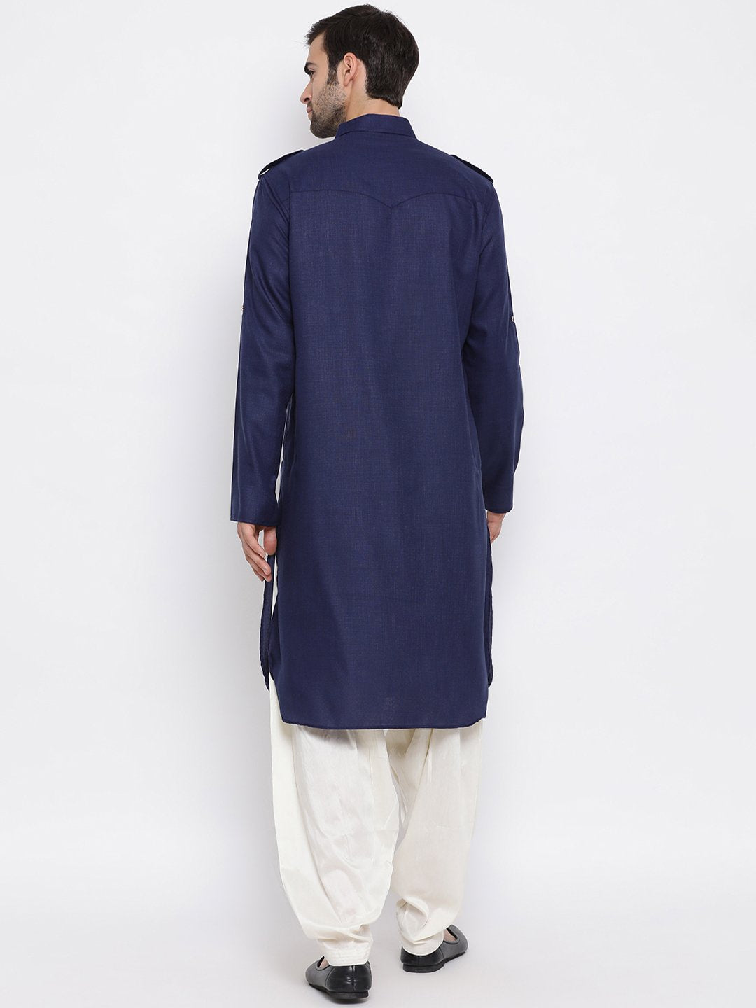 Men's Blue Cotton Blend Pathani Suit Set - Vastramay