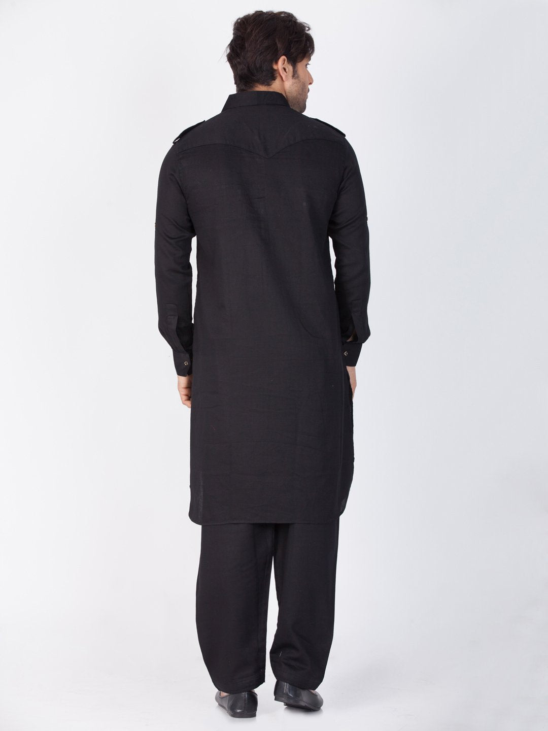Men's Black Cotton Pathani Suit Set