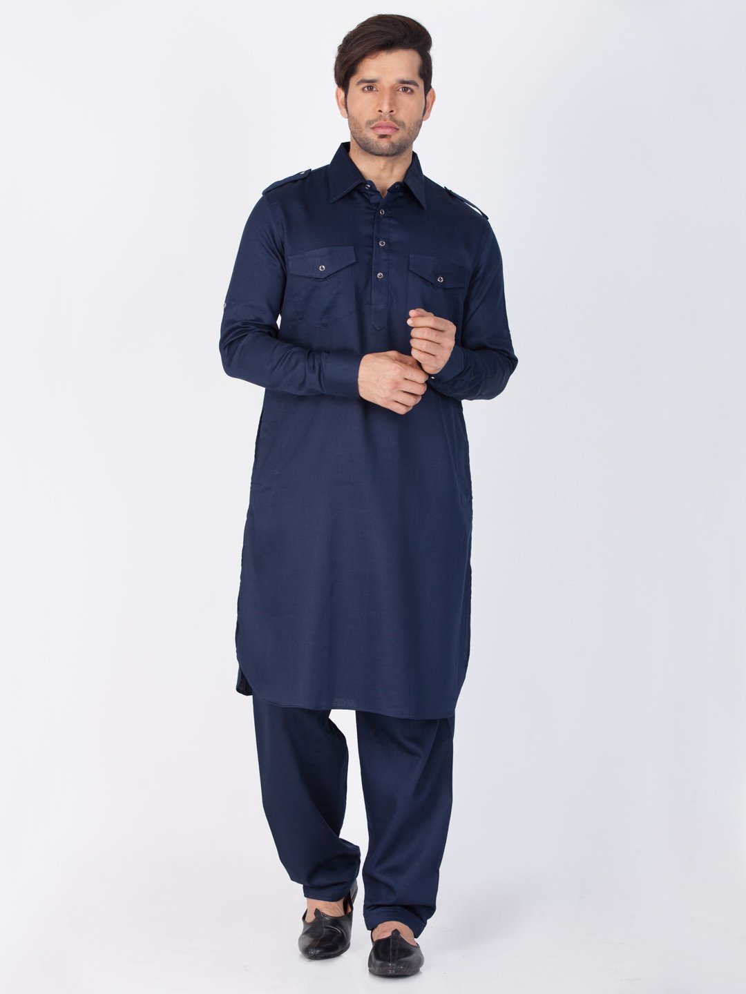 Men's Blue Cotton Pathani Suit Set