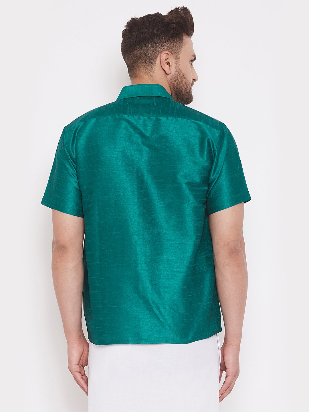 Men's Green Cotton Silk Blend Ethnic Shirt - Vastramay