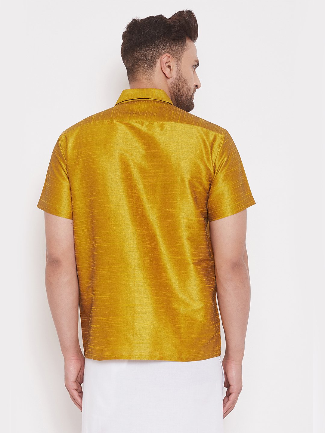 Men's Yellow Cotton Silk Blend Ethnic Shirt - Vastramay