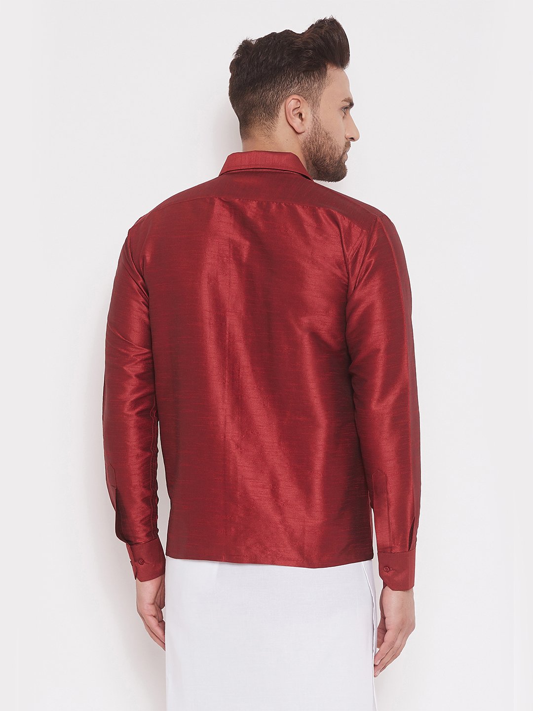Men's Maroon Cotton Silk Blend Ethnic Shirt - Vastramay