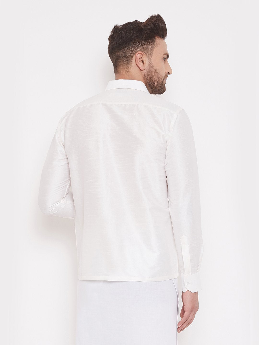 Men's White Cotton Silk Blend Ethnic Shirt - Vastramay