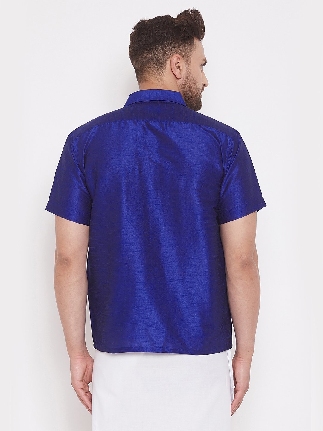 Men's Blue Cotton Silk Blend Ethnic Shirt - Vastramay