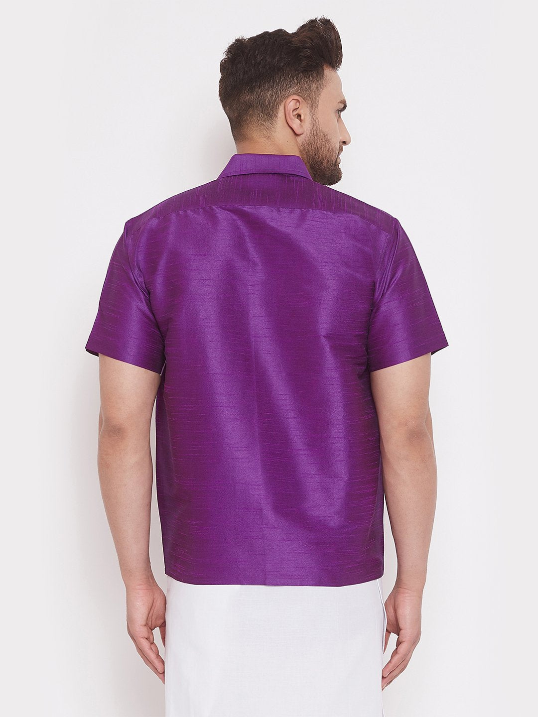 Men's Purple Cotton Silk Blend Ethnic Shirt - Vastramay