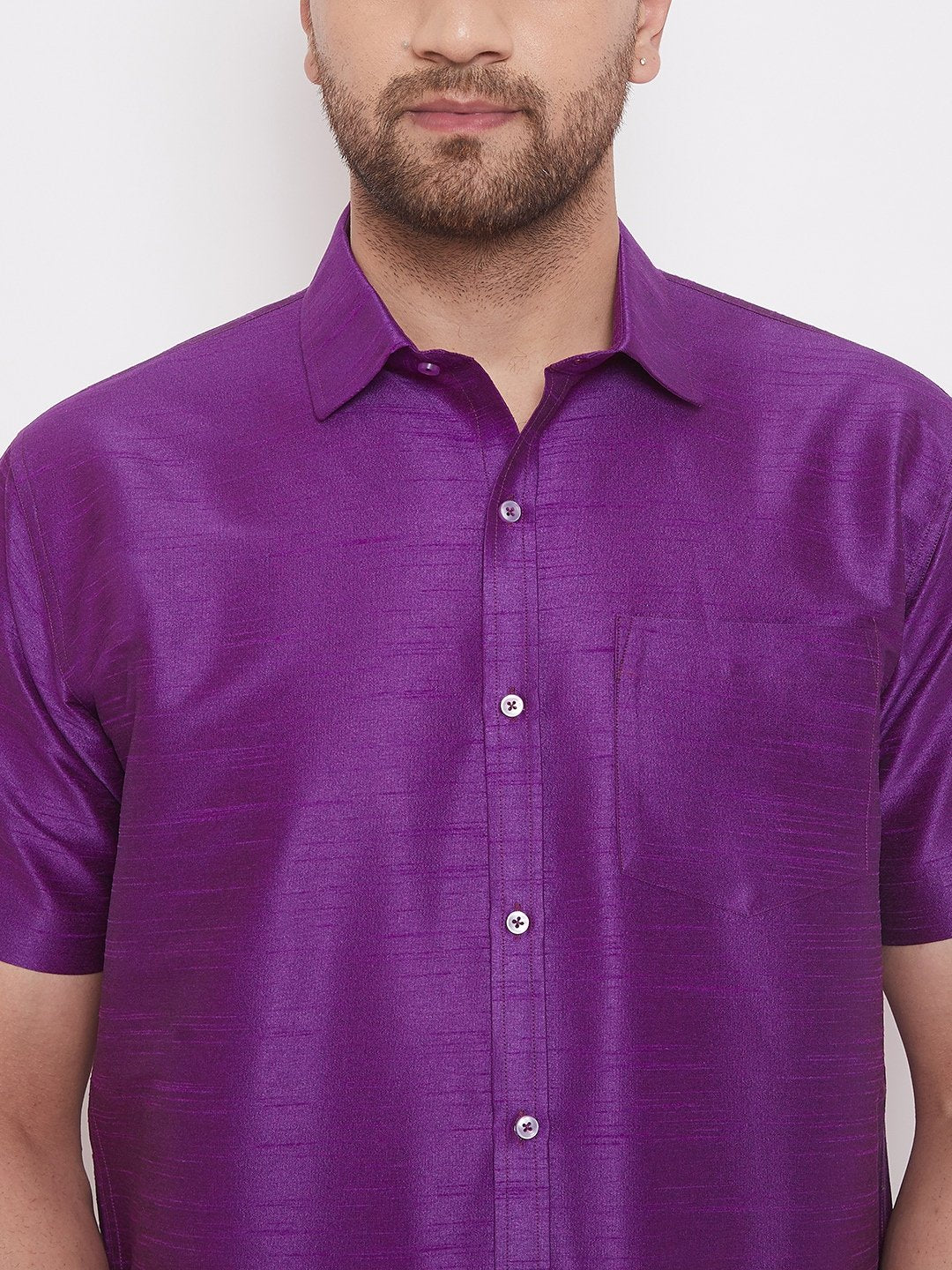 Men's Purple Cotton Silk Blend Ethnic Shirt - Vastramay