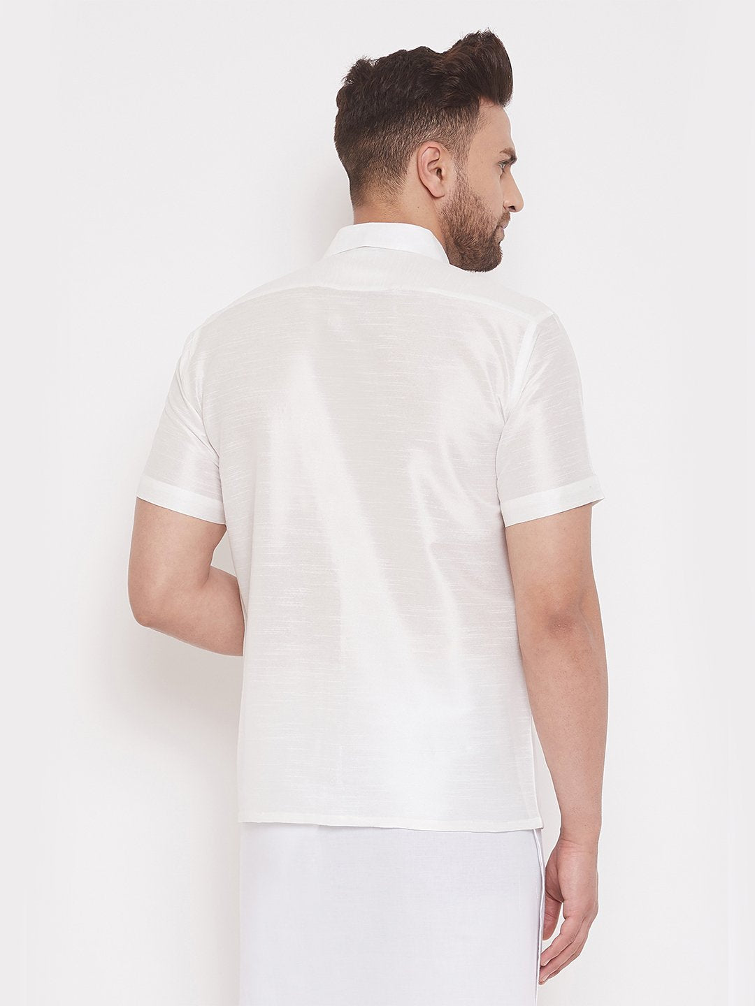 Men's White Cotton Silk Blend Ethnic Shirt - Vastramay