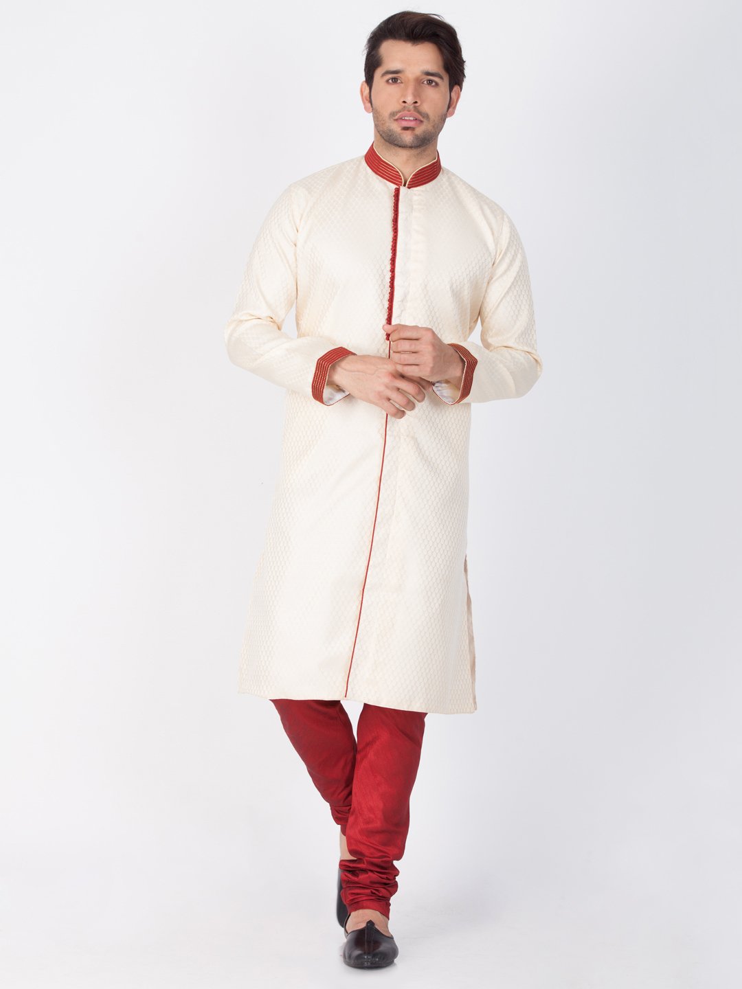 Men's Beige Cotton Silk Blend Sherwani Only Top - Vastramay