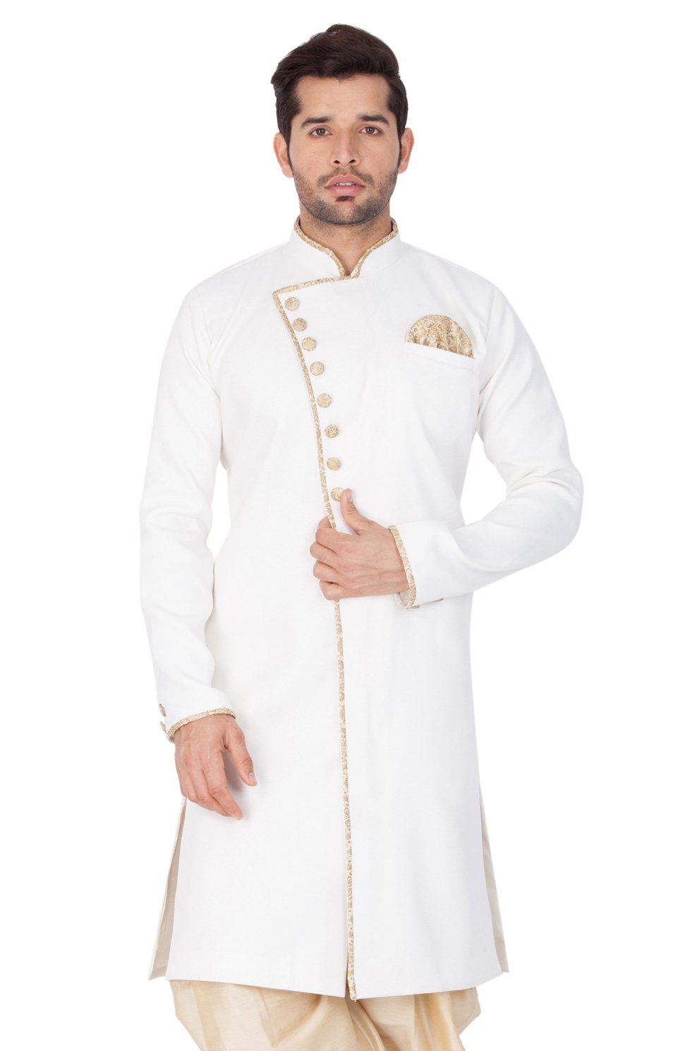 Men's White Cotton Silk Blend Sherwani Only Top - Vastramay
