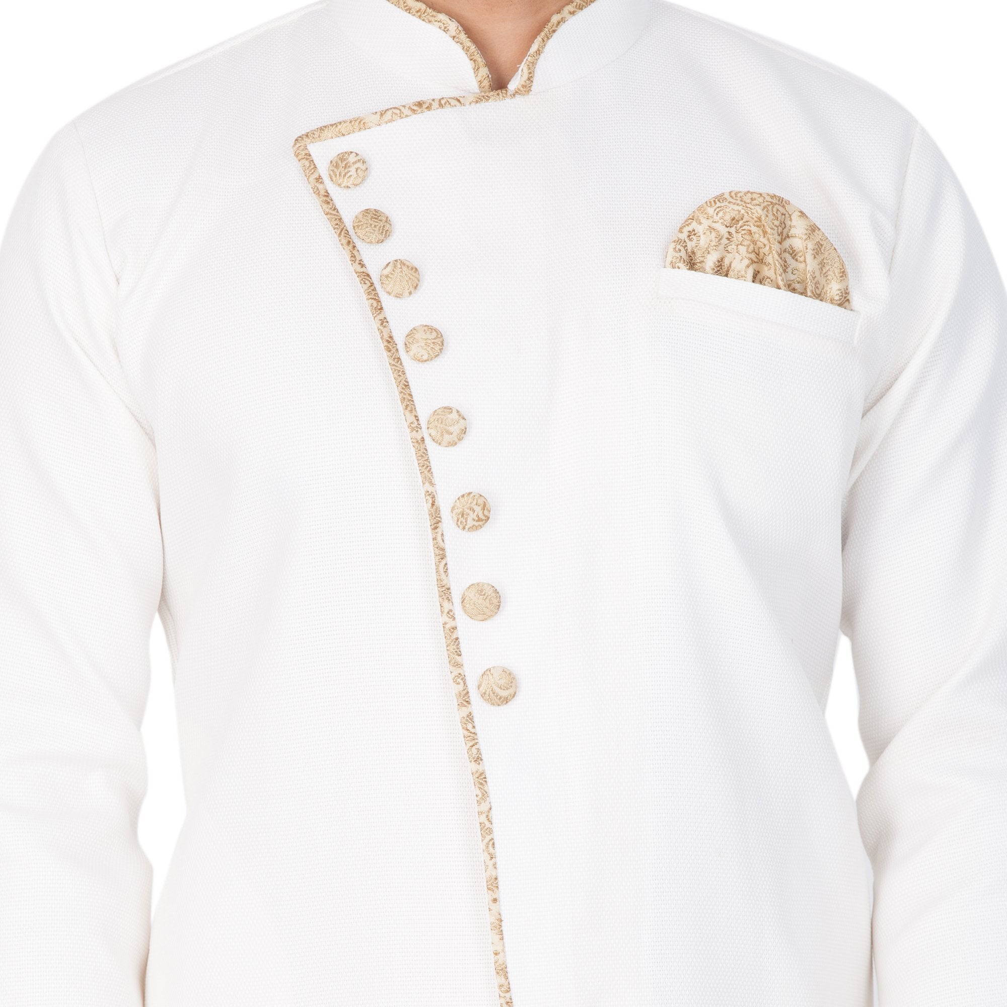 Men's White Cotton Silk Blend Sherwani Only Top - Vastramay
