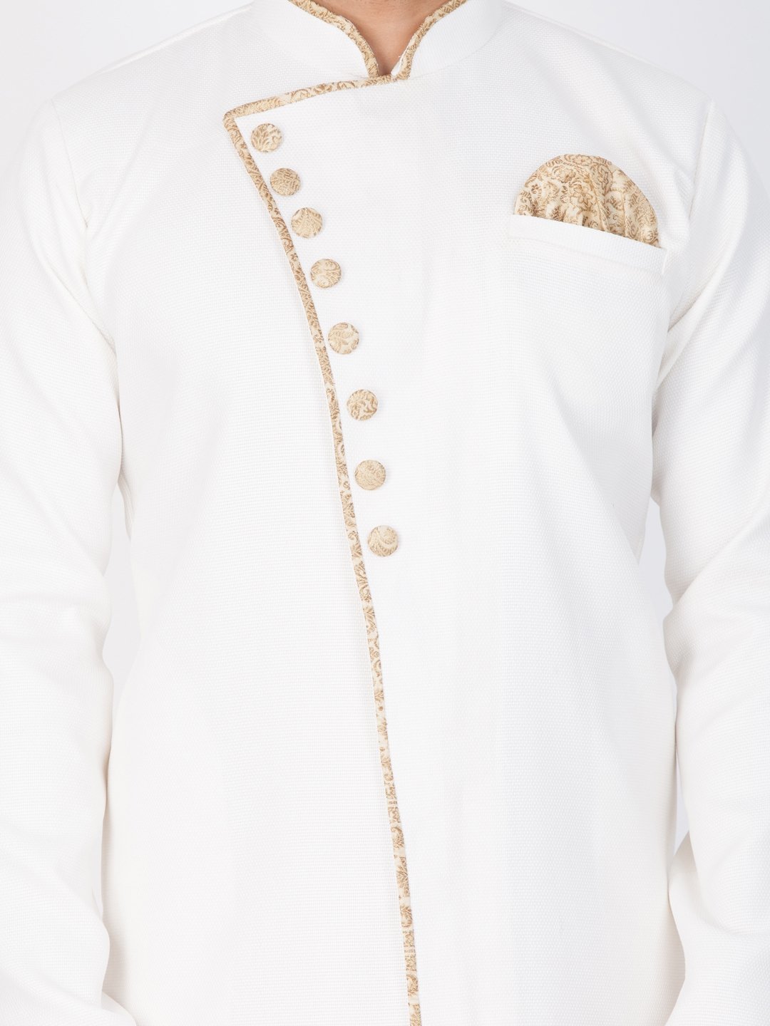 Men's White Cotton Blend Sherwani Set