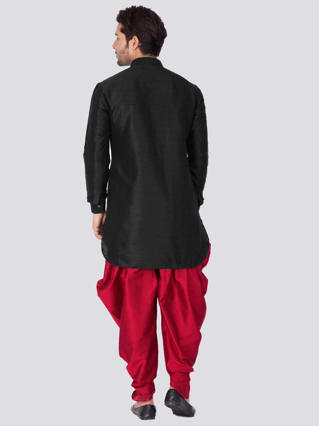 Men's Black Silk Blend Kurta and Dhoti Pant Set - Vastramay