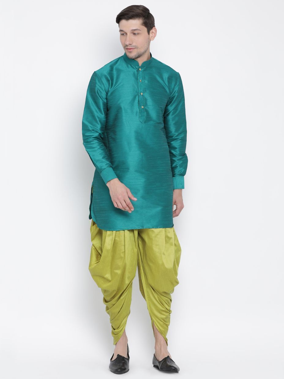 Men's Green Silk Blend Kurta - Vastramay