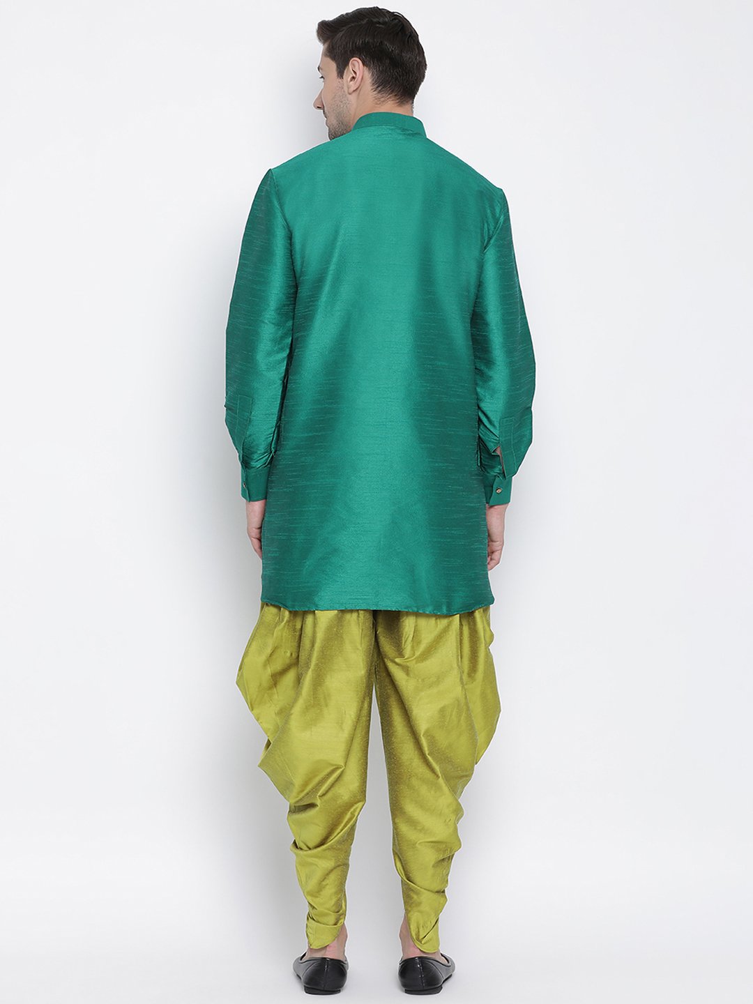 Men's Green Silk Blend Kurta and Dhoti Pant Set - Vastramay