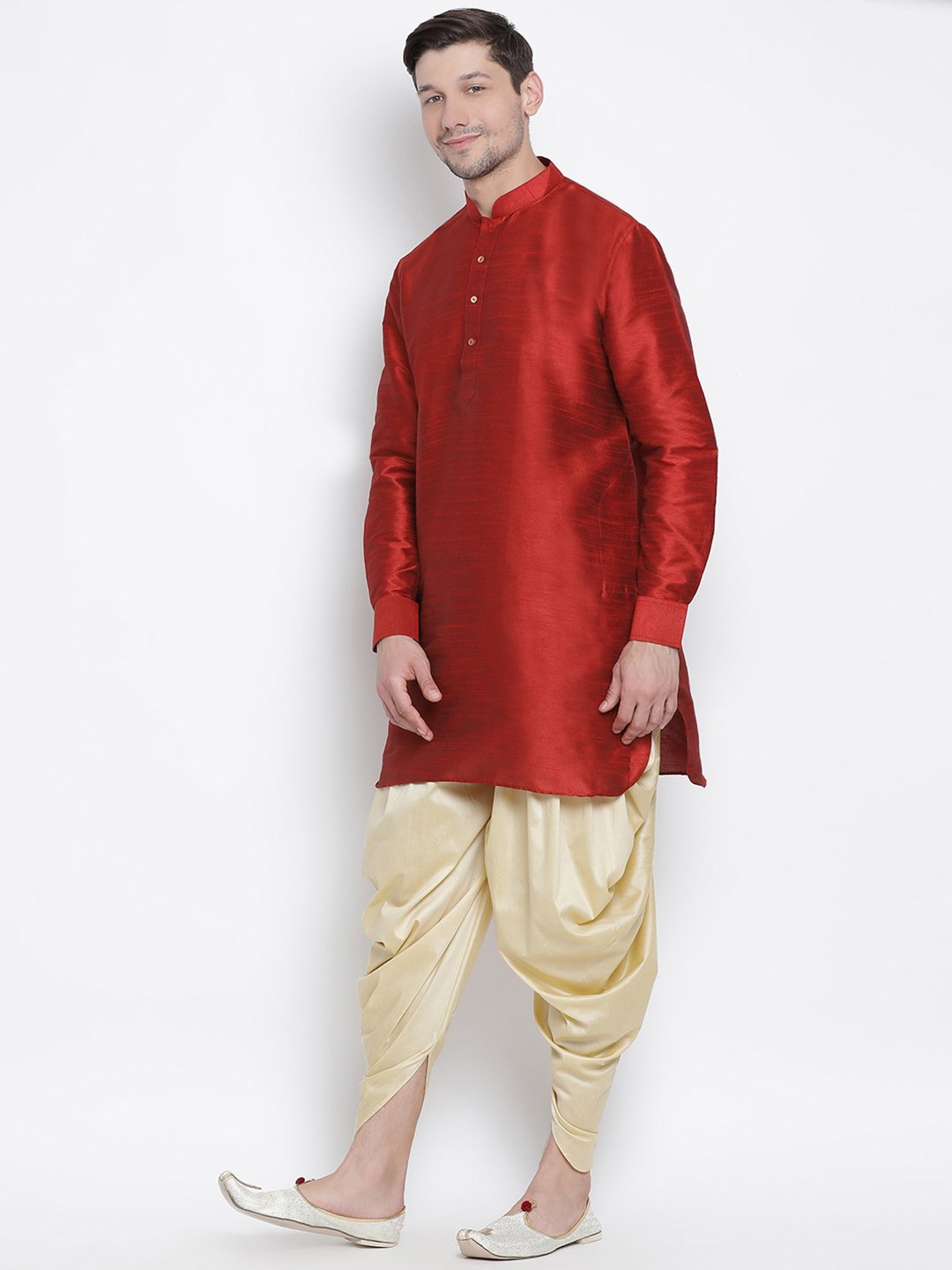 Men's Maroon Silk Blend Kurta and Dhoti Pant Set - Vastramay