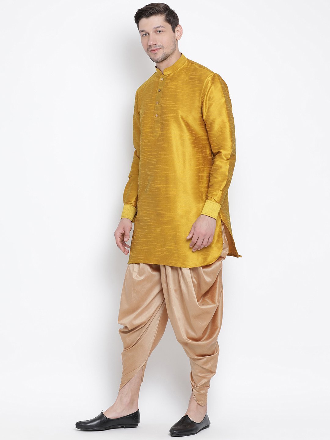 Men's Yellow Silk Blend Kurta and Dhoti Pant Set - Vastramay