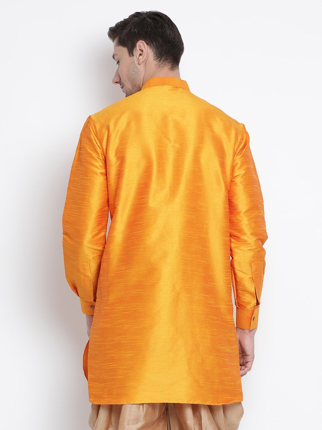 Men's Orange Cotton Silk Blend Kurta