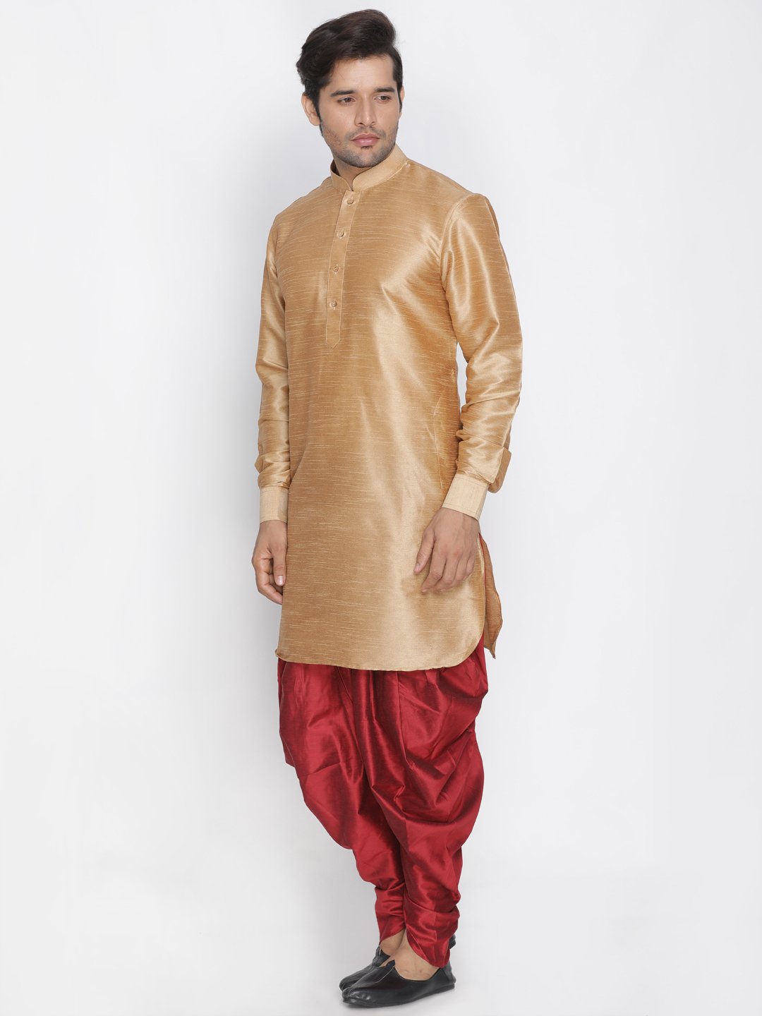Men's Gold Silk Blend Kurta and Dhoti Pant Set - Vastramay