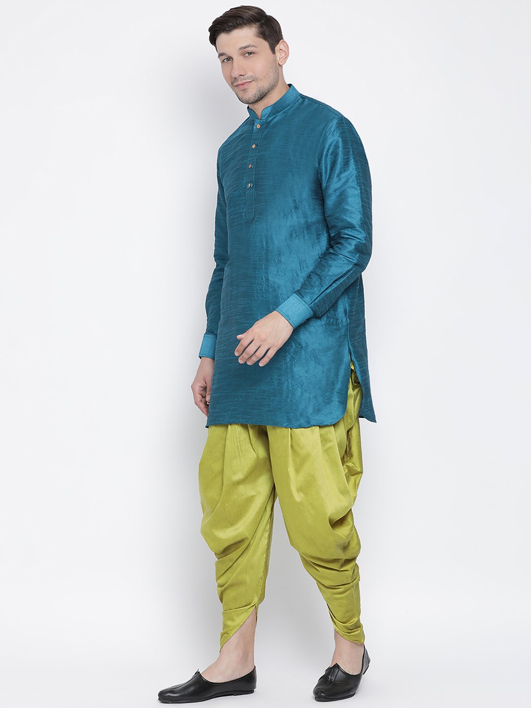 Men's Dark Green Silk Blend Kurta and Dhoti Pant Set - Vastramay