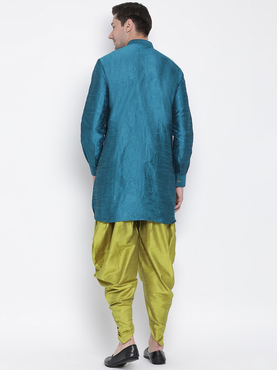 Men's Dark Green Silk Blend Kurta and Dhoti Pant Set - Vastramay