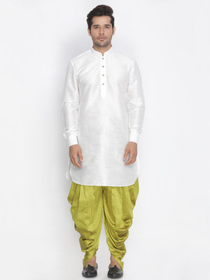 Men's White Cotton Silk Blend Kurta