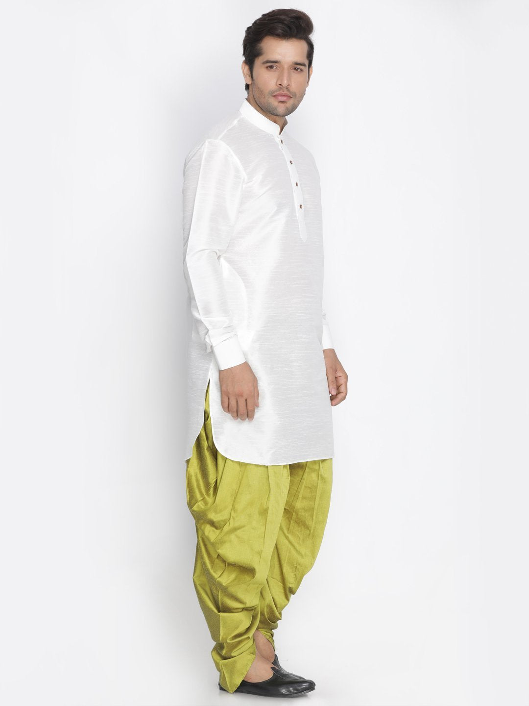 Men's White Silk Blend Kurta and Dhoti Pant Set
